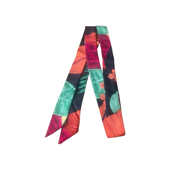 Twilly Skinny Scarf Floral Tropical Print Hair Bag Neck Tie Wrap - Picture 2 of 6